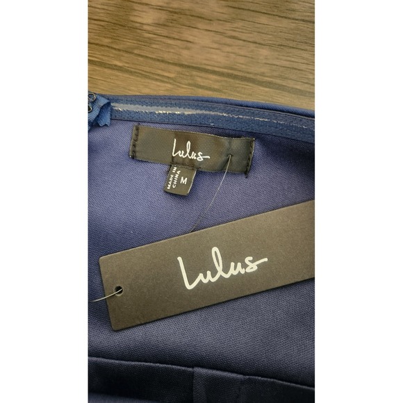 Lulus Dark Blue Satin Strapless Pleated Bust Maxi Gown Dress Medium NWT - Picture 8 of 9